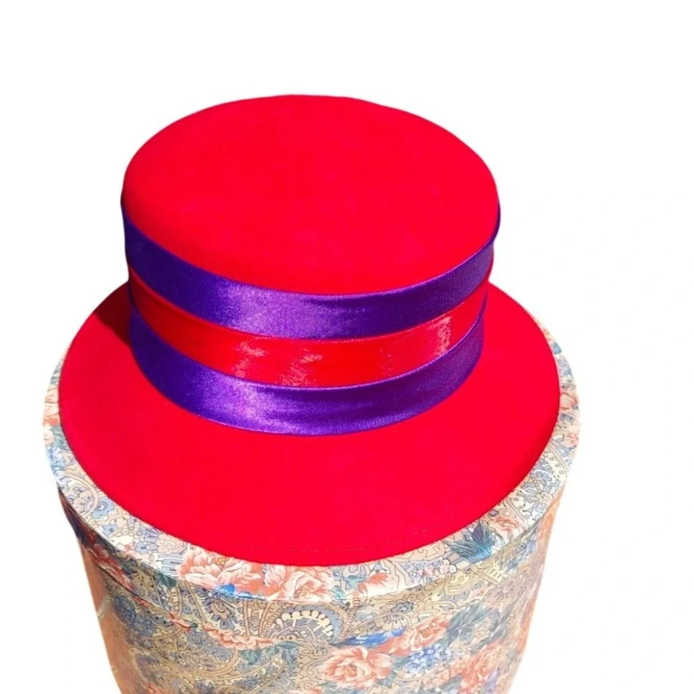 Something Special Red Wool Cloche Hat Purple Feather Flower Red Hat Society